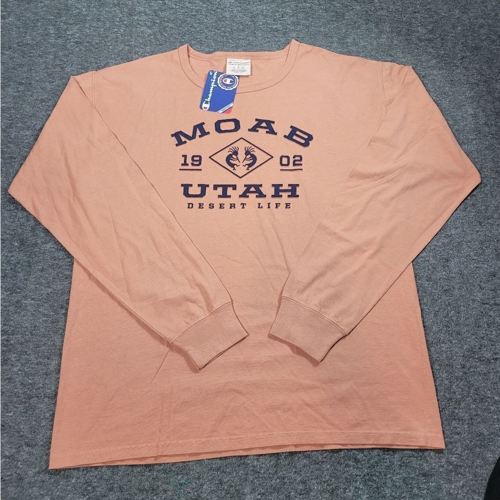 Vtg Champion Reverse Weave Moab Utha  Men’s Size L Orange  Crewbeck Sweater New